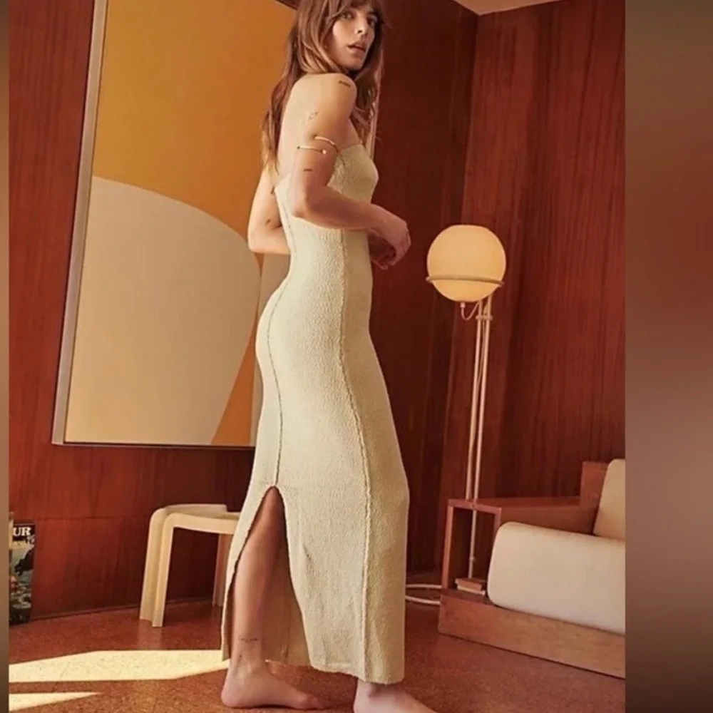Free People Knit Maxi Dress in Cream and Brown